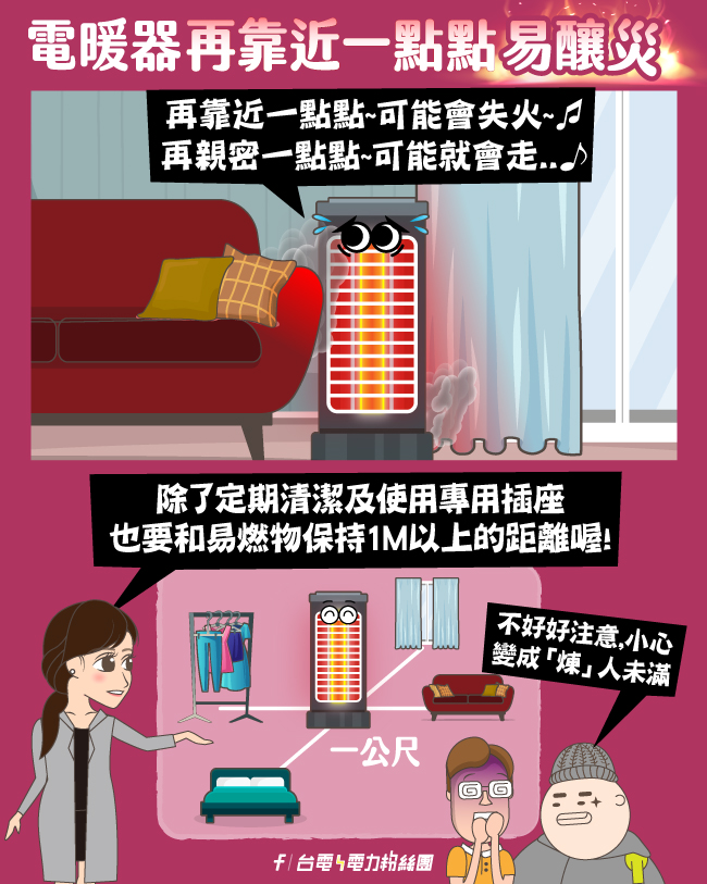 電暖器再靠近一點點易釀災 電暖器再靠近一點點易釀災